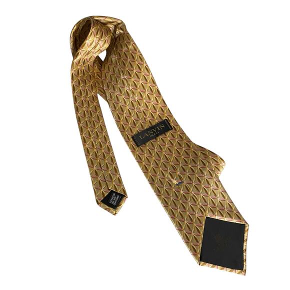 LANVIN "Paris" Gold & Pink Geometric Print 100% Silk, Made in France - Picture 5 of 14